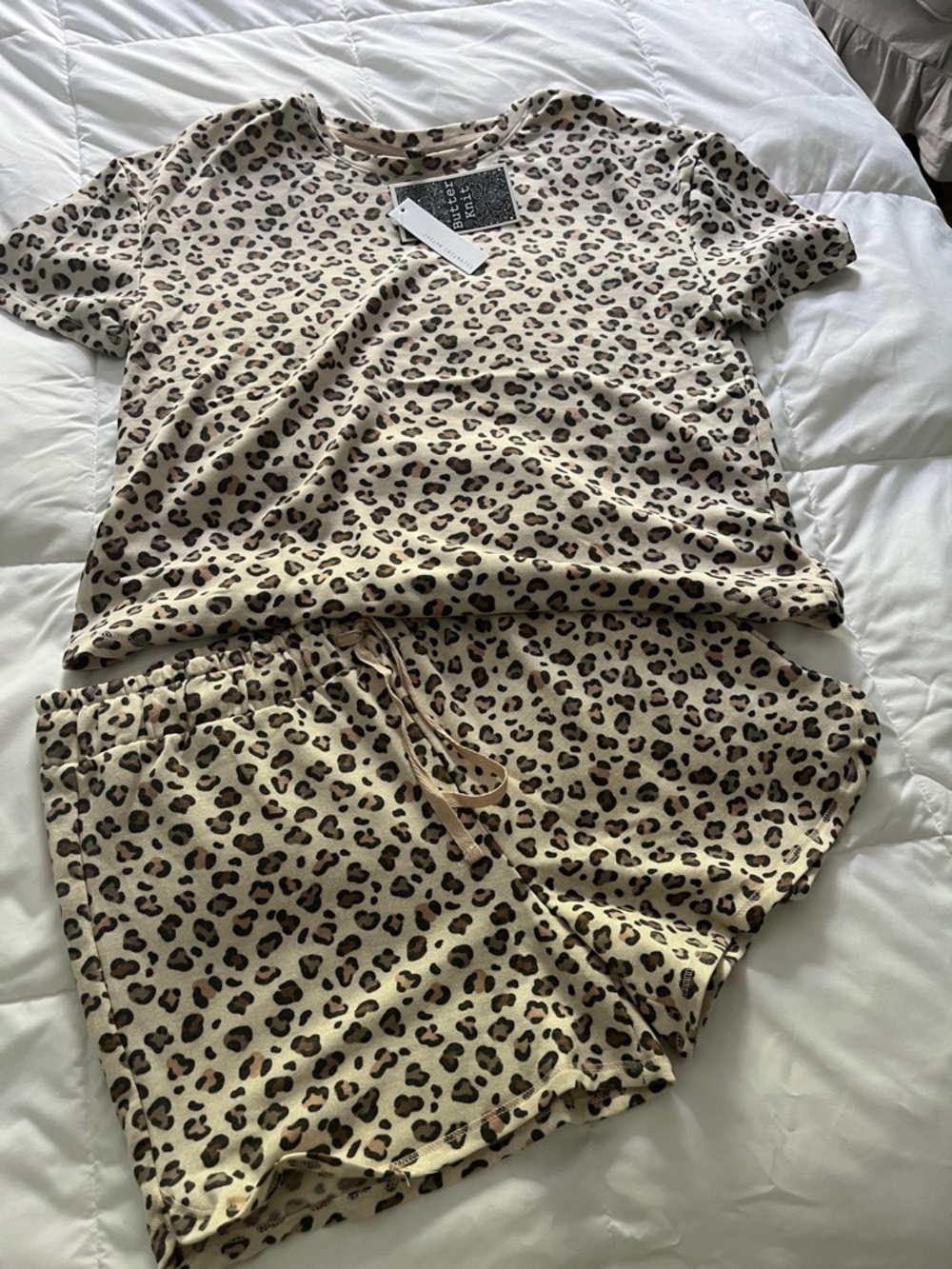Leopard Print Pajama Set - Neutral Beige & Brown